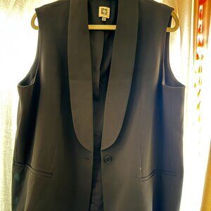 Anne Klein XL Tuzedo Vest Black hip length with wist Tie Polyester